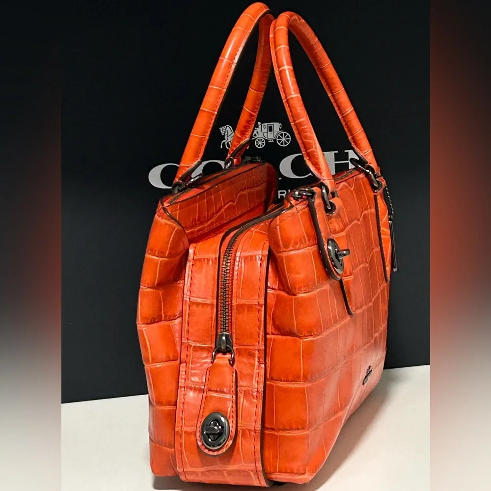 COACH Brooklyn 28 Leather Croc Embossed Satchel/Crossbody Bag in Deep Coral_5